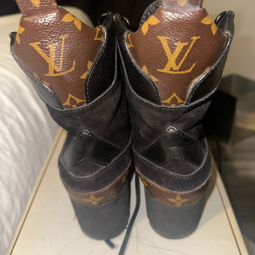 Louis Vuitton Black and Brown Monogram Lace-Up Boots - Picture 3 of 4